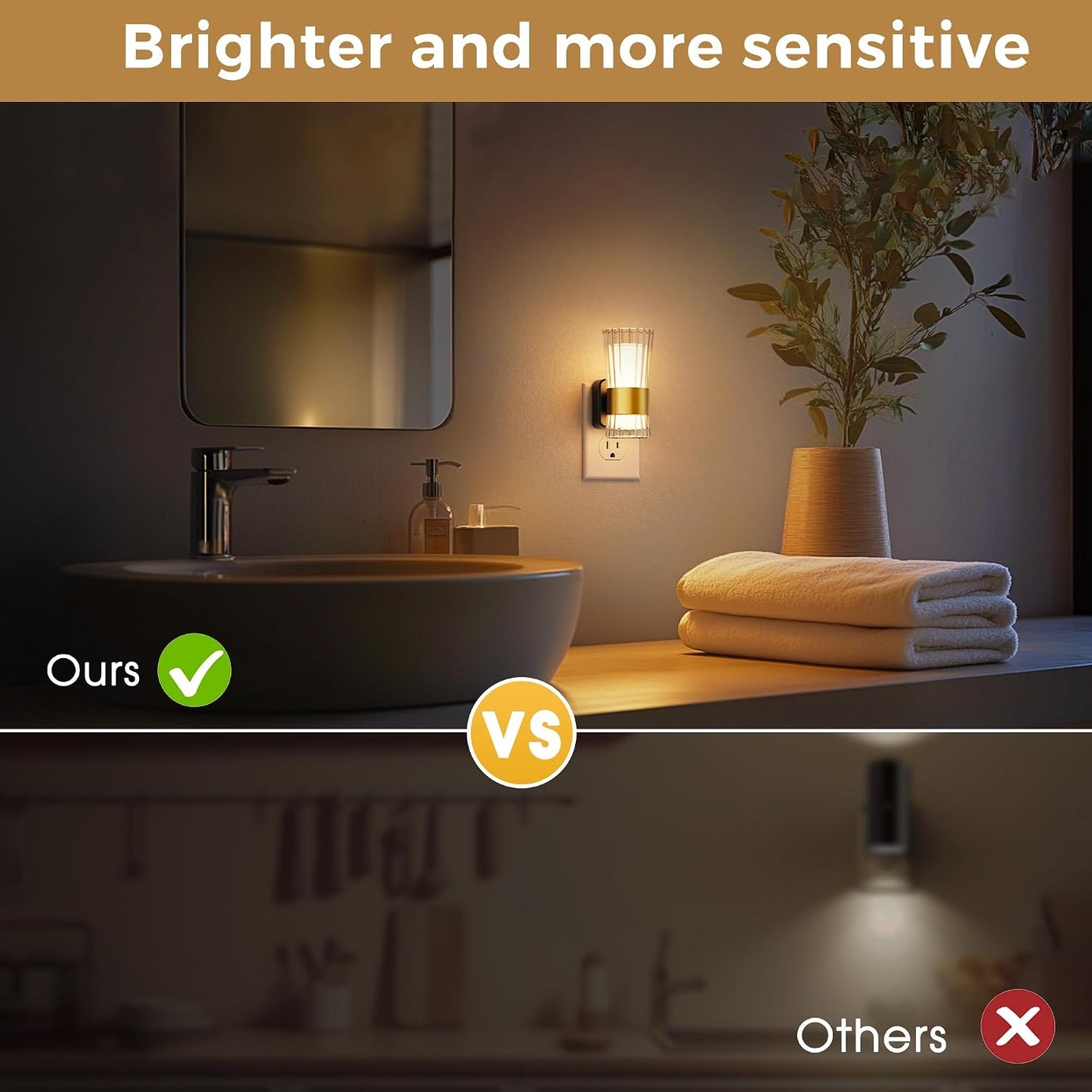 L LOHAS LED Night Lights Plug into wall, Amber Night Light with Adjustable Brightness, Plug in NightLight with Auto Light Sensor, Wall Sconce-Style Design Night Light for Bathroom,Hallway, 2 Pack