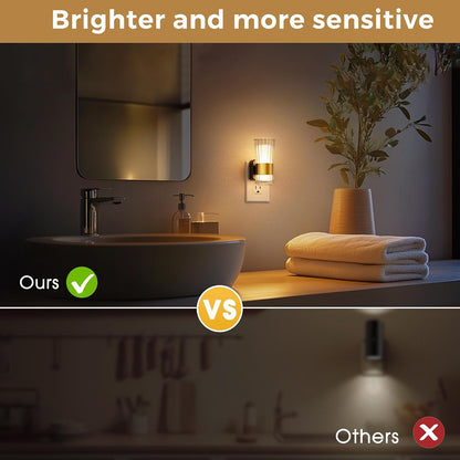 L LOHAS LED Night Lights Plug into wall, Amber Night Light with Adjustable Brightness, Plug in NightLight with Auto Light Sensor, Wall Sconce-Style Design Night Light for Bathroom,Hallway, 2 Pack