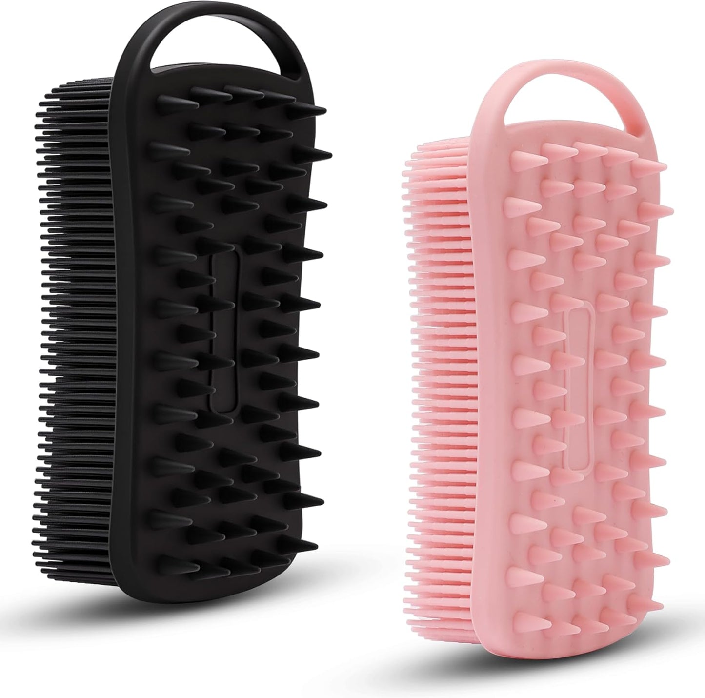 MtBoi 2 PC Silicone Body Scrubber, 2 in 1 Exfoliating Shower Bath Scrubber, Soft Silicone Loofah for Sensitive Skin, Shower Hair Scalp Massager, Easy to Clean, Lather Well (Grey&Black)