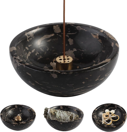 Koville Italian Travertine Incense Holder, 6" Incense Holders for Sticks, Sturdy Incense Burner Ash Catcher, Ideal for Meditation, Relaxing, Easy to Clean