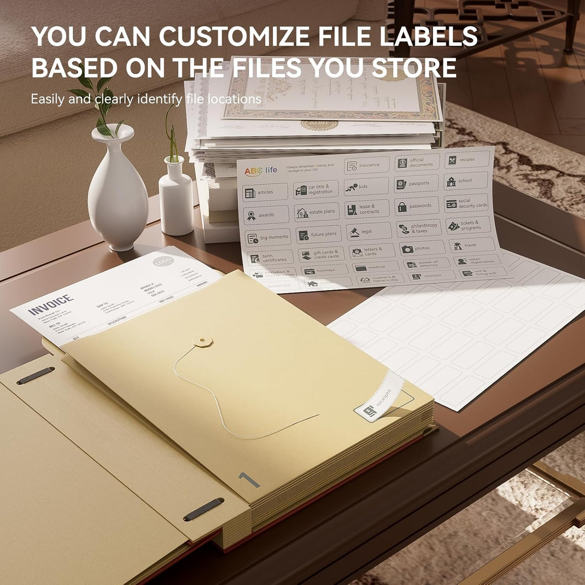 ABC life Important Document Organizer, Spine-Free Design with 14 Pockets