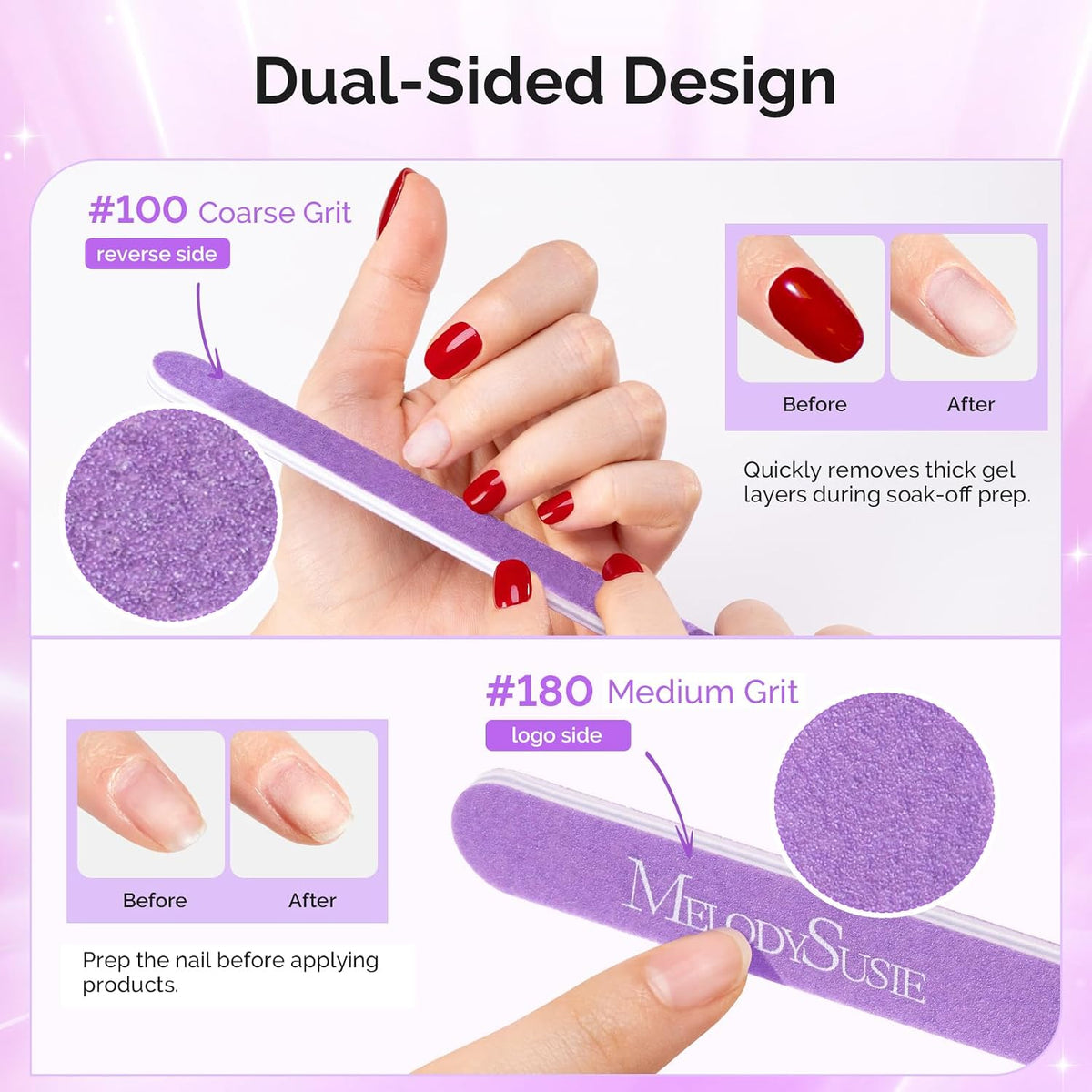MelodySusie 16Pcs Professional Nail Buffer Kit,Nail Files and Buffers,Nail Buffer Block,Nail Brush, Nail File Buffers Kit for Natural Nails,DIY,Home Use,Salon（100/180 Grit）