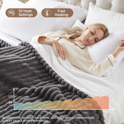Westinghouse Heated Throw Blanket, Electric Blanket Throw with 6 Heating Levels and 2-10 Hours Time Settings, Flannel to Sherpa Super Cozy Heated Blanket Machine Washable, 50x60 inch, Charcoal