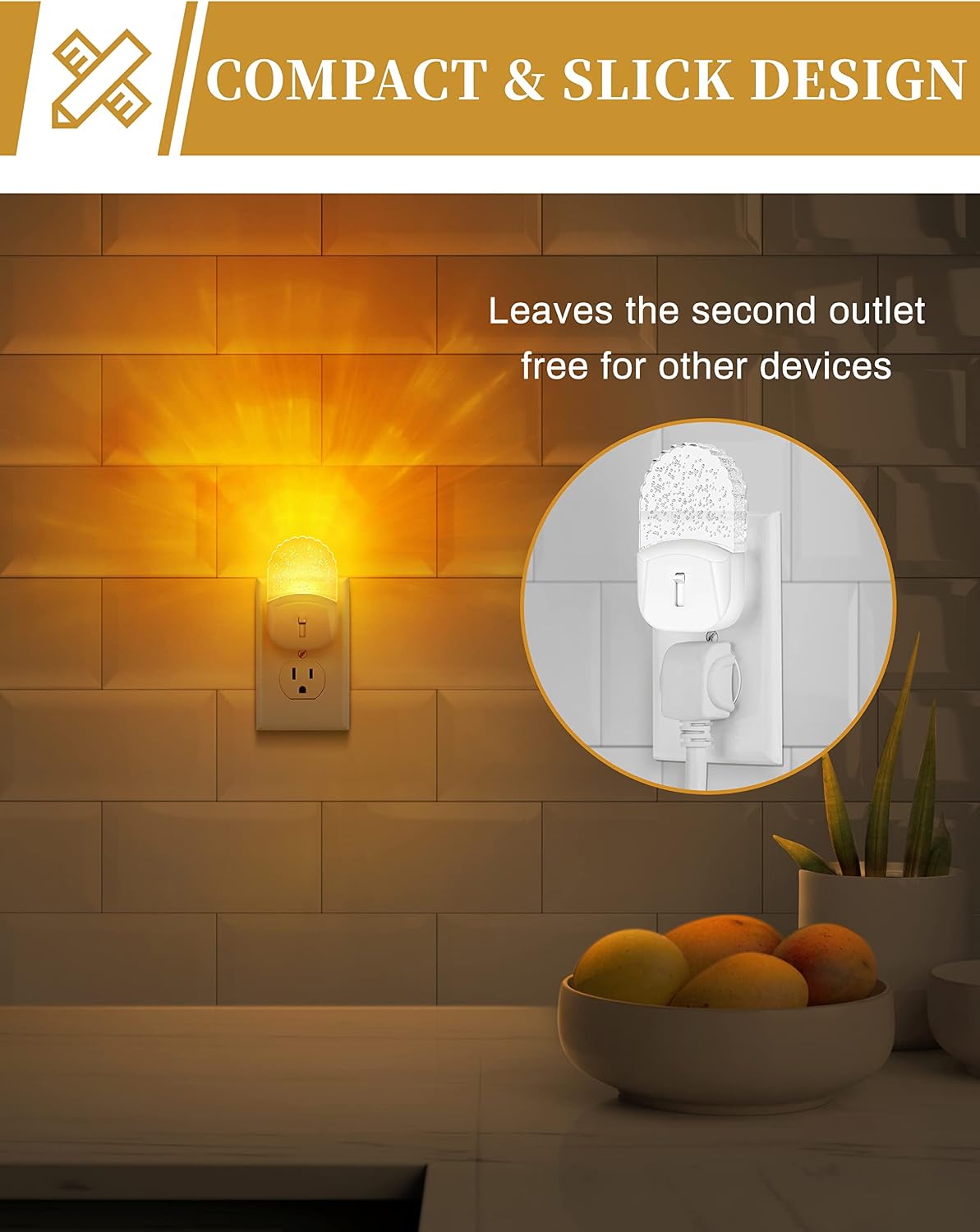DORESshop Night Lights Plug Into Wall [2 Pack], Amber Warm Night Light, 1800K, Dusk to Dawn Sensor, Adjustable Brightness LED Night Light for Bathroom, Hallway, Stairway