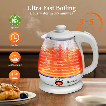 Taylor Swoden Electric Kettle with Tea Infuser, 1L Small Electric Tea Kettle with Keep Warm, LED Light Hot Water Boiler & Heater for Coffee & Teas, Auto Shut-Off & Boil Dry Protection, BPA Free, Black