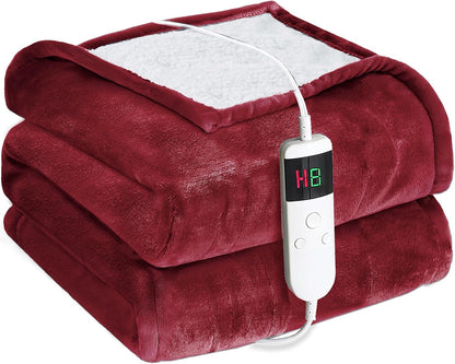 Electric Heated Blanket Throw Size 50''x60''-Control Heating Blanket, Soft & Warm Flannel 10-Level Temperature Control, 8 Hours Auto Off, Rapid Heating & Overheat Protection