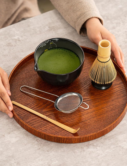 TANG PIN Matcha Set - Match Bowl and Whisk, 15 OZ, Matcha Scoop | Matcha Whisk Stand (Chasen Holder) - 5pc Perfect Matcha Kit for Matcha Tea Ceremony (Mottled Green)