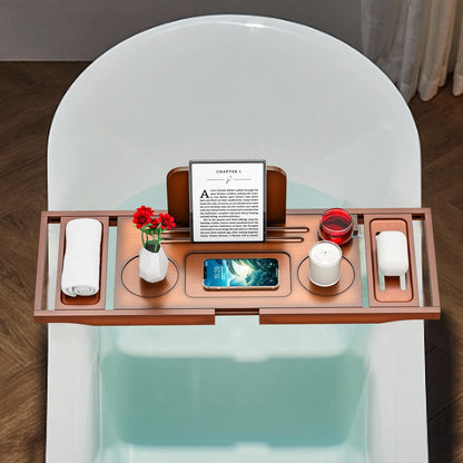 Bathtub Tray Caddy - Bath Tray - Bath Tub Tray Caddy - Bamboo Bath Table Tray for Tub - Expandable Size, Fits Most Tubs