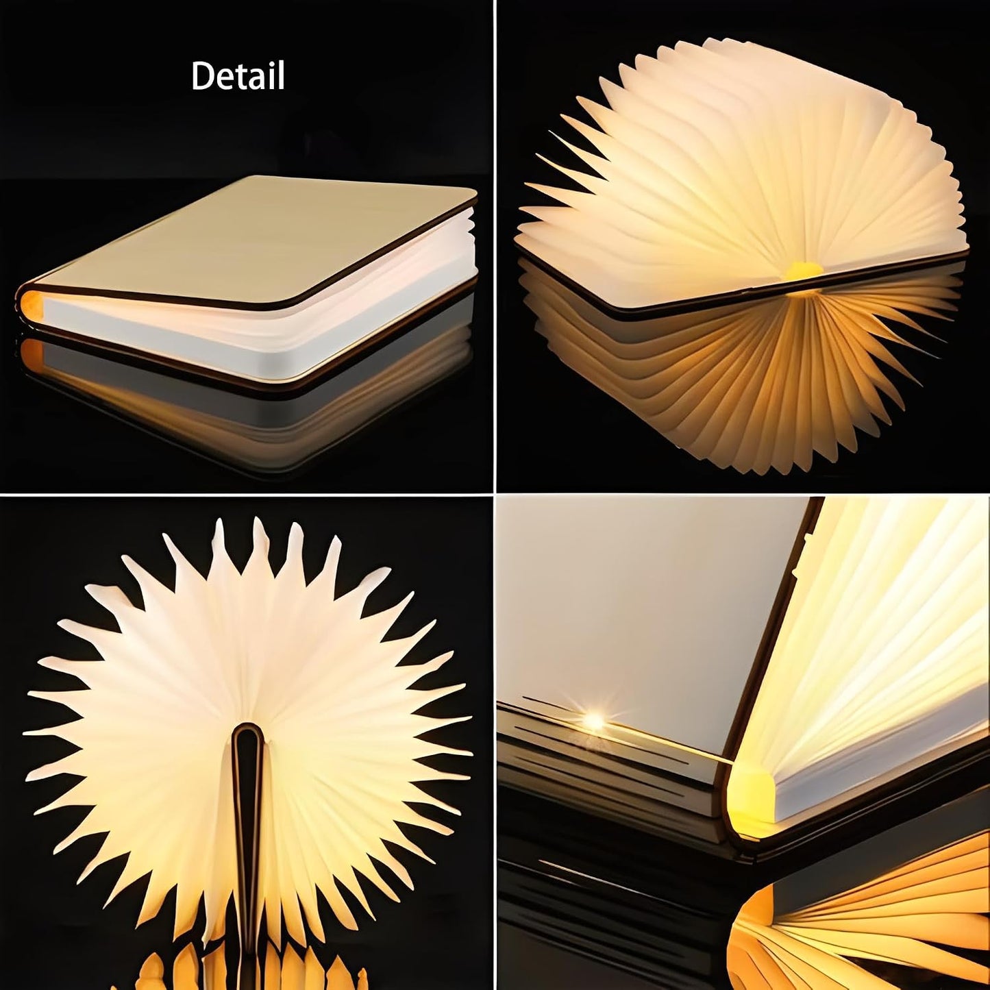 5.7Inch Wooden Book Lamp, 6 Colors Folding Book Light, USB Rechargeable, 360° Shaped Light, Novelty Reading Accessories, Book Themed Gifts