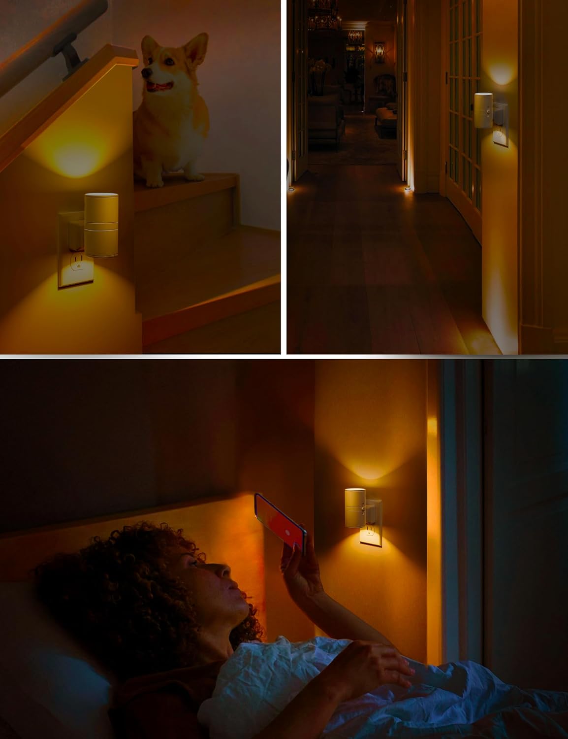 L LOHAS LED Night Light, Amber Nightlight, Dimmable Night Light 100LM, Light Sensor, Yellow Nightlight, Sleep Light for Kids, Soft & Warm Light for Bedroom, Hallway, Bathroom, 2 Pack