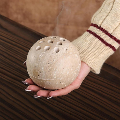 Koville Natural Marble Incense Holder, Incense Holder for Sticks with 9 Holes, Handmade Incense Burner Ash Catcher for Meditation Yoga SPA, Balsam Fir/Palo Santo/Sage/Cone (White)