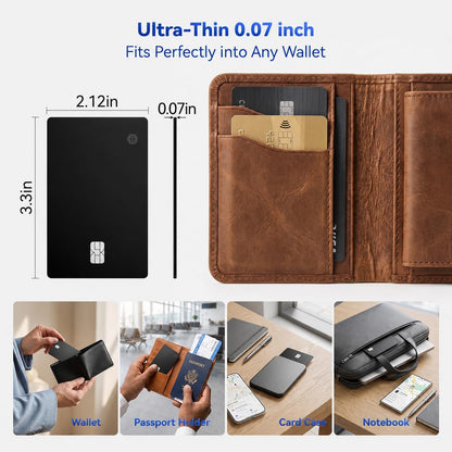 Dual-Platform Wallet Tracker Card, Wireless Rechargeable 0.07in Slim Tracking Card,Work with Apple Find My & Google's Find Hub, Item Locator, Credit Card Size Tracker, IP68 Waterproof, Keys, Bags