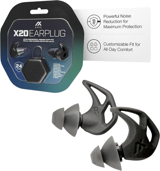 AXIL X20 Noise Reduction Ear Plugs - Pink - Customizable Fit Hearing Protection for Sleeping, Festivals, Live Events and Sports – 24dB Reusable Foam and Silicone Eartips with Carrying Case
