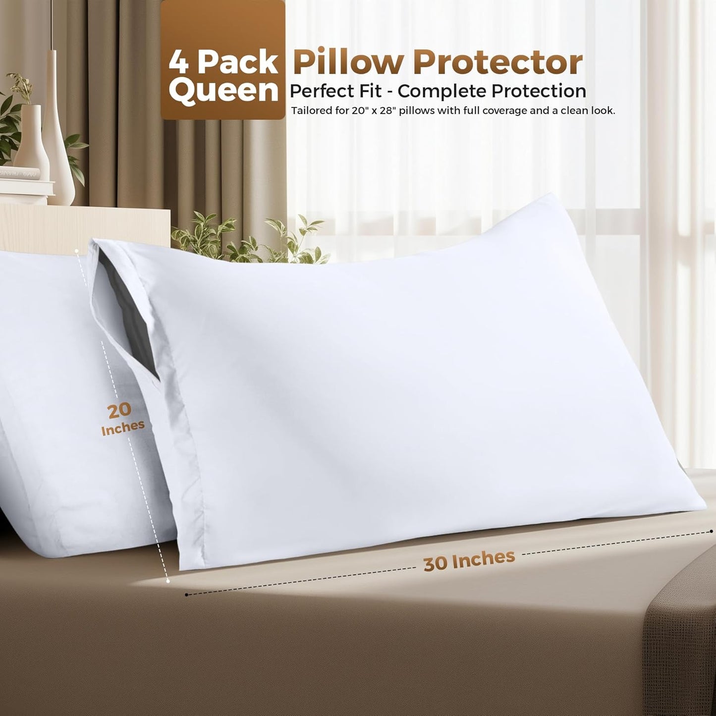 Utopia Bedding 4 Pack Pillow Protectors with Zipper Queen Size, Soft Brushed Microfiber Fabric Pillow Cases, Shrinkage and Fade Resistant Pillow Covers (White)