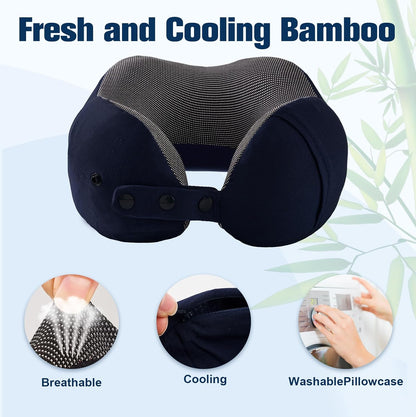 Cirorld Neck Pillow for Traveling, Travel Pillows for Airplanes,100% Pure Memory Foam Travel Neck Pillow, Adjustable Flight Pillow, Portable Plane Accessories with Eye Mask, Earplugs, Carry Bag