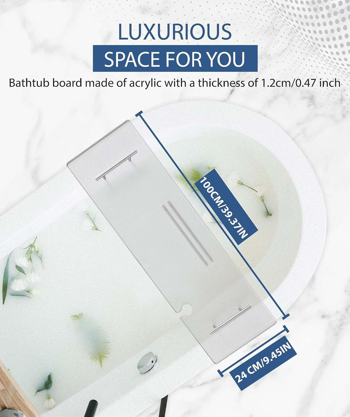 Acrylic Bathtub Tray Bathtub Tray Caddy Bath Tray Table for Tub Luxury Spa with Book and Wine Glass Holder Bathroom Accessories for Decorative Bathtubs, Transparent 31.5inch