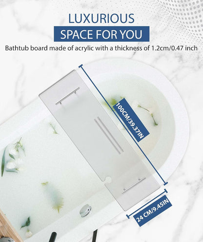 Acrylic Bathtub Tray Bathtub Tray Caddy Bath Tray Table for Tub Luxury Spa with Book and Wine Glass Holder Bathroom Accessories for Decorative Bathtubs, Transparent 31.5inch