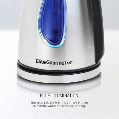 Elite Gourmet EKT5051 1.7L Electric Water Kettle, BPA-Free, Fast Boil, Auto Shut-Off, Boil-dry Protection, 360° Swivel Base with Cordless Serving, Clear-view Window with Water Level Markings, Black