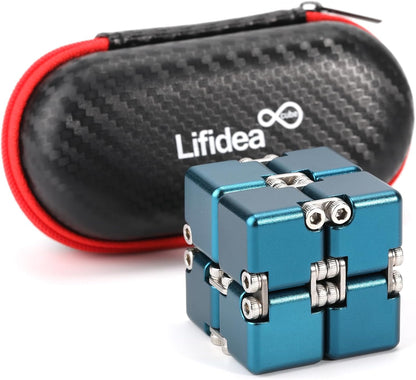 Lifidea Aluminum Alloy Metal Infinity Cube Fidget Cube (6 Colors) Handheld Fidget Toy Desk Toy with Cool Case Infinity Magic Cube Relieve Stress Anxiety ADHD OCD for Kids and Adults (Blue)