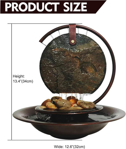 Pamopamo Indoor Tabletop Waterfall Moon Fountain, Home Décor Soothing Rain Sound Meditation Relaxing Fountains, Nature Slate Water Feature with Light for Room Office Desktop Decoration-13 Tall