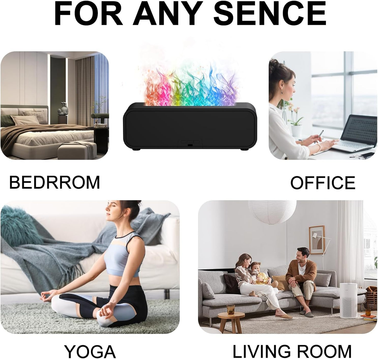 Colorful Flame Fire Diffuser Humidifier, Ultra-Quiet Aroma Essential Oils Aromatherapy Diffusers for Large Room, Bedroom, Office (Timeable, Waterless Auto off-150ml)