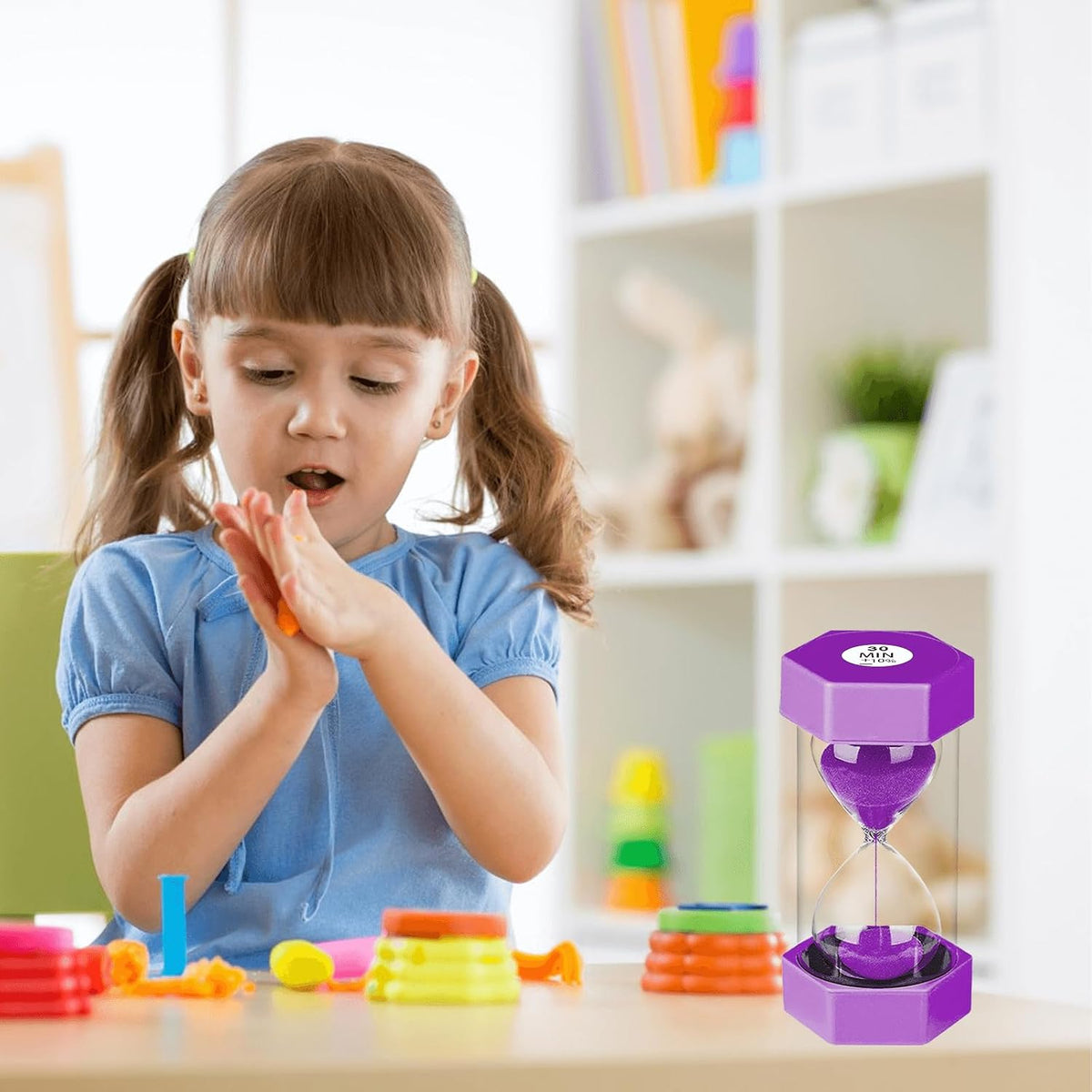 Sand Timers for Kids, 1/2/3/5/10/30 Minutes Acrylic Hourglass Sand Clock, Colorful Plastic Sand Watch Hour Glass Sandglass for Classroom, Games, Kitchen (Pack of 6)