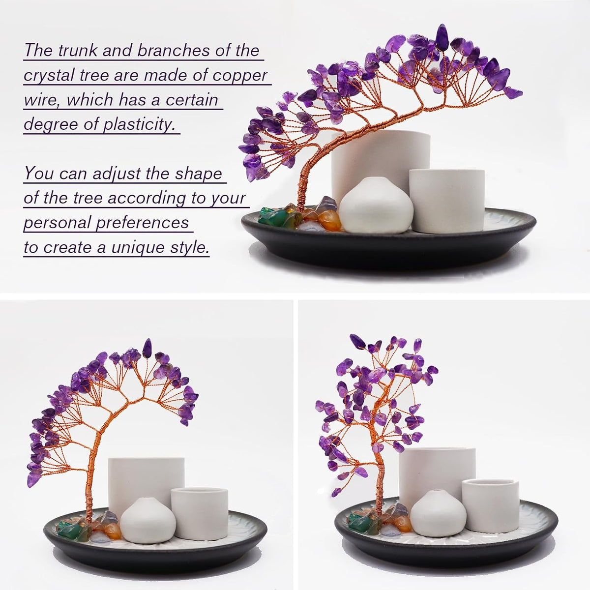 5 in 1 Incense Burner Holder with Crystal Healing Tree, Palo Santo Holder, Sage Holder, Incense Holder for Sticks/Cones/Candles, Ceramic Tray Ash Catcher for Burning Incense, Meditation Gift