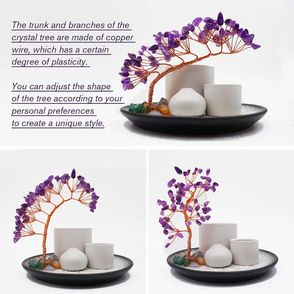 5 in 1 Incense Burner Holder with Crystal Healing Tree, Palo Santo Holder, Sage Holder, Incense Holder for Sticks/Cones/Candles, Ceramic Tray Ash Catcher for Burning Incense, Meditation Gift