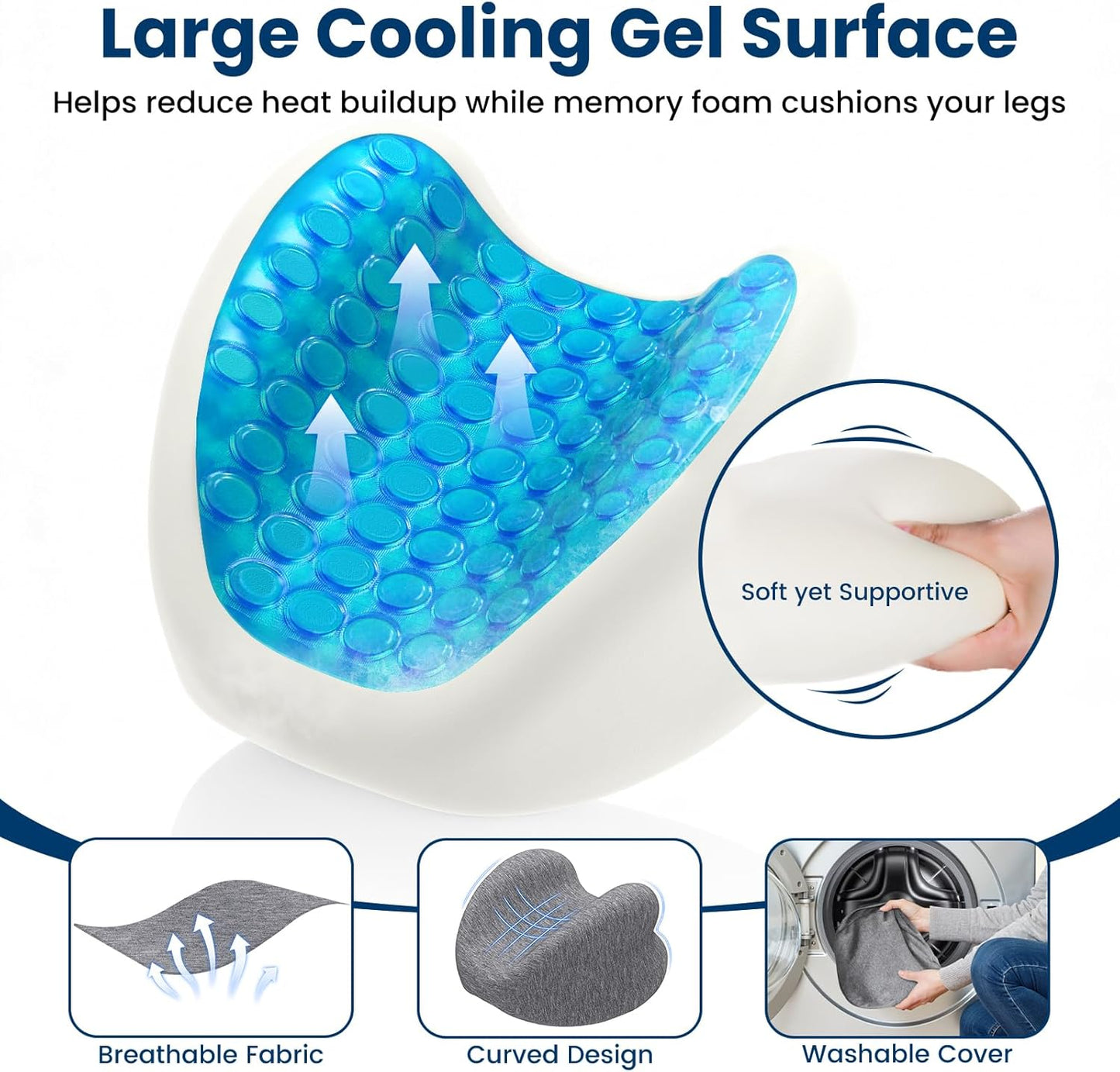 Knee Pillow for Side Sleepers - Cooling Gel Memory Foam Leg Pillow for Side Sleeping, Heart-Shaped Between Legs Cushion for Pressure Relief on Sciatica, Lower Back, Hips & Joints, Grey