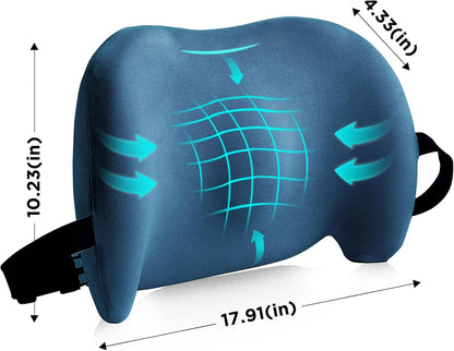 Lumbar Support Pillow for Office Chair, Car Lumbar Pillow Lower Back Pain Relief, Memory Foam Back Cushion with 4D Mesh Cover and Adjustable Straps, Ergonomic Chair Back Pillow for Car,Bed, Gaming