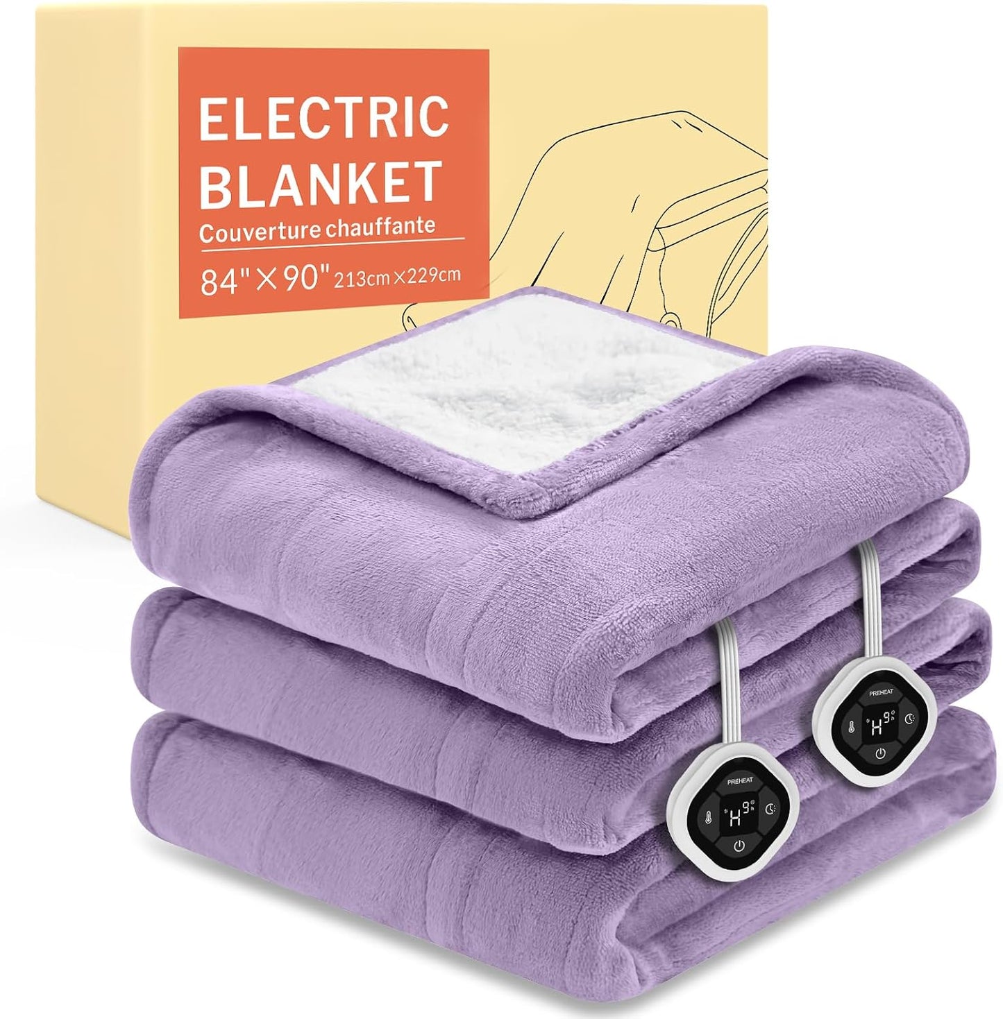 HOMLYNS LuxeHeat Heated Blanket Electric Blanket, Soft Flannel Sherpa Heated Throw, Heating Blanket with 5 Heat Settings, 3 hrs Timer Auto Shut Off (50x60 inches, Purple), Only for 120V Voltage Use