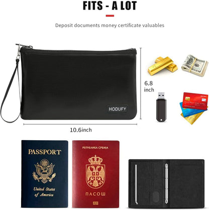 Hodufy Fireproof Money Bag (2000), Fireproof Document Bags, Gray, A5 Size, Zipper Closure