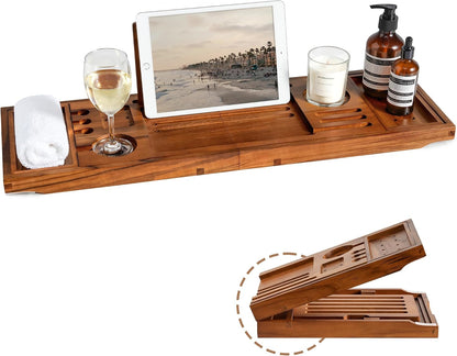 Bamboo Bathtub Tray Caddy, Adjustable Walnut Finish 28.5‑40"