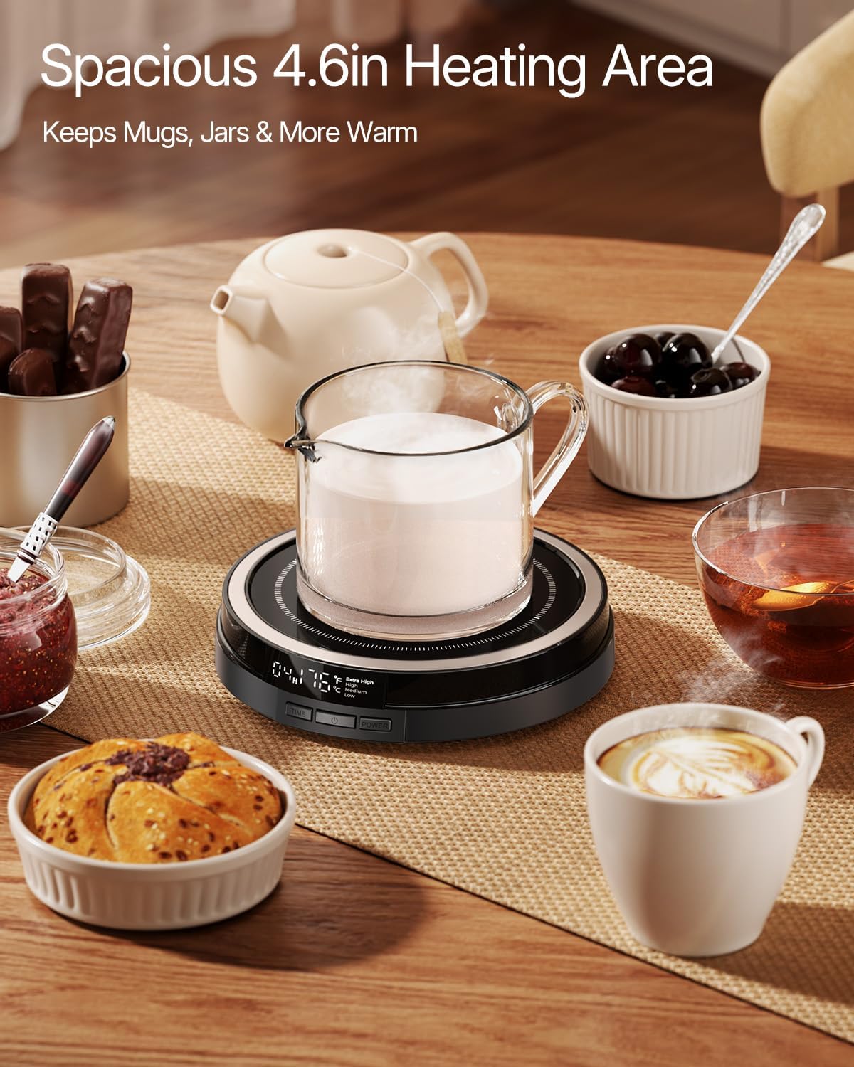 Coffee Mug Warmer for Desk, 50W, Cup Warmer 4 Temps & Timer - Wood