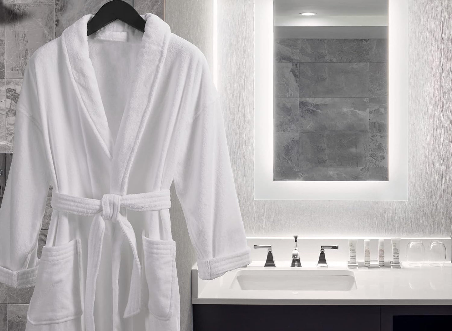 Marriott Terry Velour Bathrobe - Luxury 100% Cotton Hotel Spa Robe - Plush, Absorbent, Machine Washable - Shawl Collar, One Size