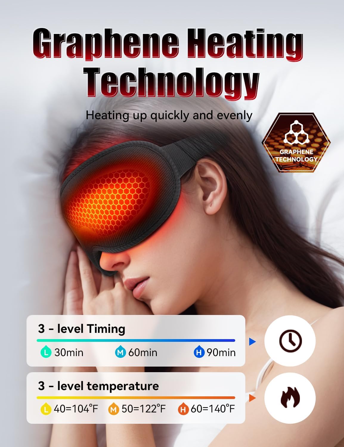 Sleep Mask, EVA BELLE Heated Eye Mask, Electric Sleeping Eye Mask, Warm Eye Compress Mask for Stye Relief, Adjustable Temperature & Timer, Electric Eye Heating Pad for Men Women-Graphene Heating