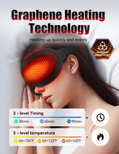 Sleep Mask, EVA BELLE Heated Eye Mask, Electric Sleeping Eye Mask, Warm Eye Compress Mask for Stye Relief, Adjustable Temperature & Timer, Electric Eye Heating Pad for Men Women-Graphene Heating