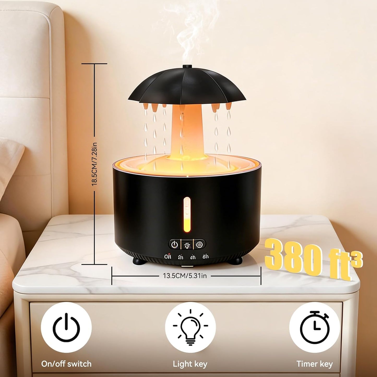 Missfly 300ml Cloud Shape Cool Mist Humidifier Diffuser, 360° Rotatable, Quiet Auto Safety Shutoff, Easy Refill Home Bedroom Office (White)