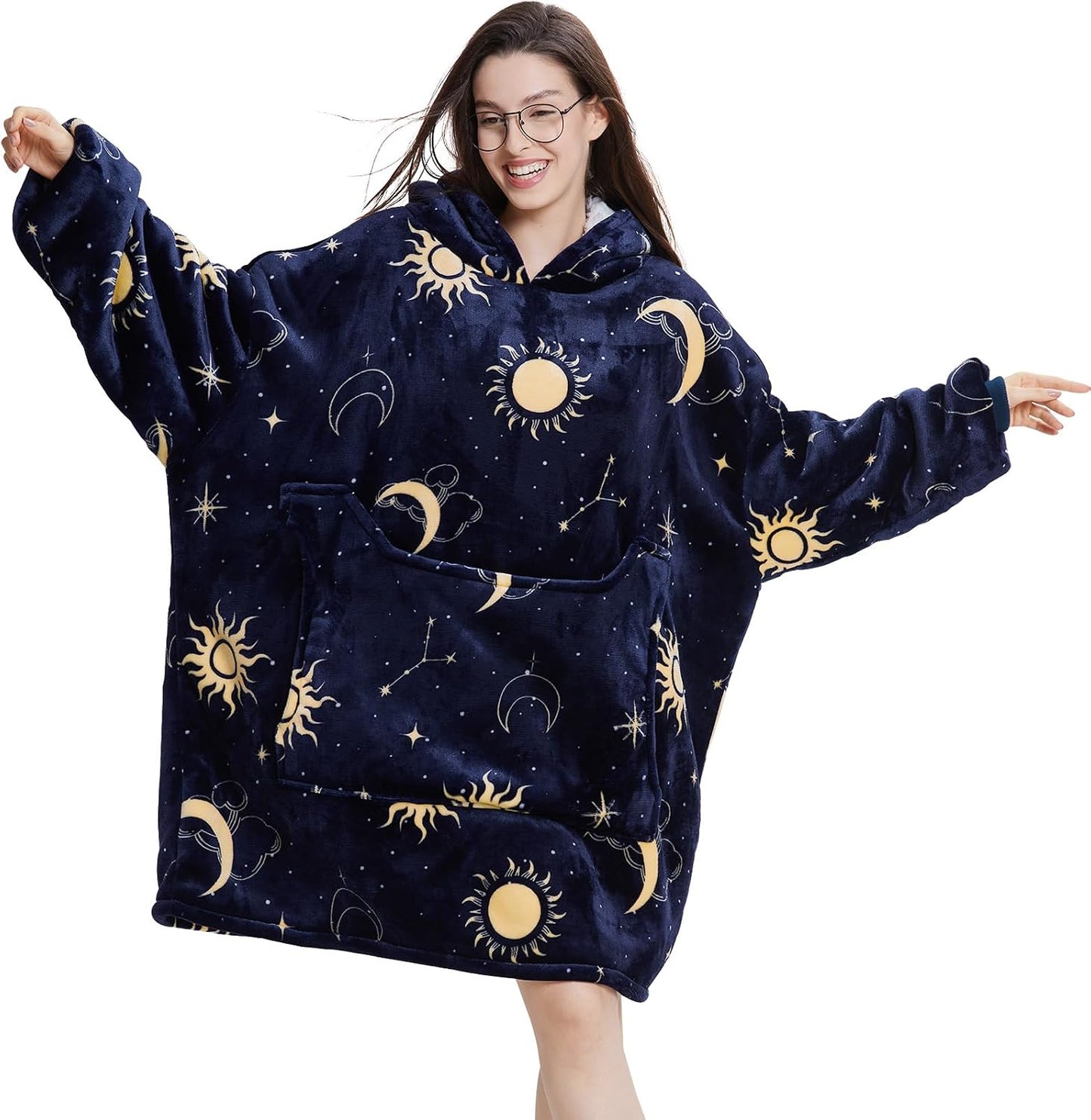 Aemilas Wearable Blanket Hoodie - Warm Sherpa Blanket Sweatshirt as Gifts for Adult Women Mom Men, One Size Fits All