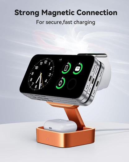 3 in 1 Wireless Charging Station for Apple Devices, Magnetic Foldable Travel Fast Charger Stand Compatible with MagSafe for iPhone 18/Air/17/16/15/14/13/12 Series, Apple Watch & AirPods Pro/4/3/2