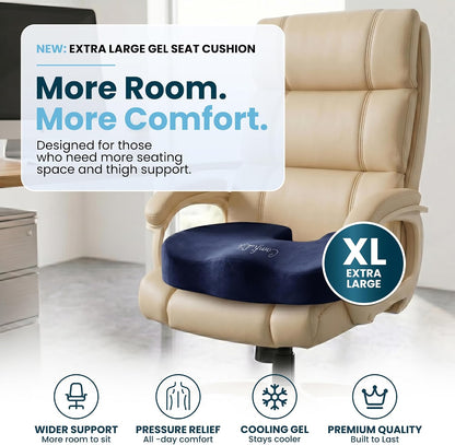 ComfiLife Gel Enhanced Seat Cushion – Office Chair Cushion – Non-Slip Gel & Memory Foam Coccyx Cushion for Tailbone Pain - Desk Chair Car Seat Cushion Driving - Sciatica & Back Pain Relief (Navy)