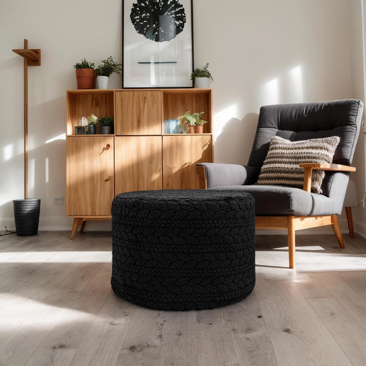 Round Pouf Ottoman Foot Stool 20x14In Ottoman Footrest for Couch Sofa Green