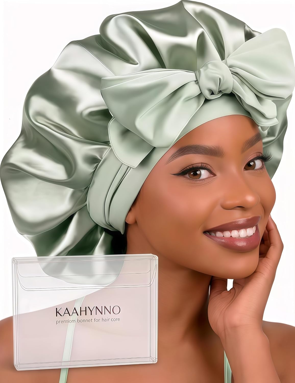 Silk Satin Bonnet Hair Wrap for Sleeping Women, Adjustable Tie Band Double Layer Sleep Night Head Cover for Curly Braid Fine