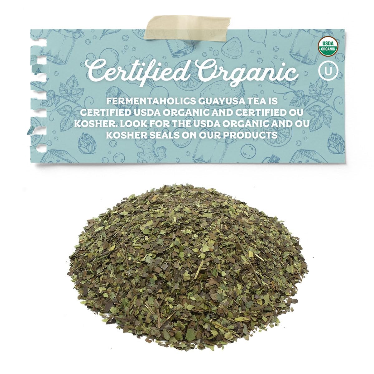 Fermentaholics Guayusa Tea – 4 oz – USDA Certified Organic Loose Leaf – OU Kosher – Energizing Tea for Kombucha Brewing, Hot or iced tea