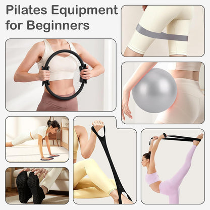 Hoedia Pilates Kit for Women, Pilates Equipment Ring and Ball Set with Resistance Bands, Yoga Strap, Core Sliders, Socks, Bag & Guide for Starter Home Workout Fitness Gym Essentials