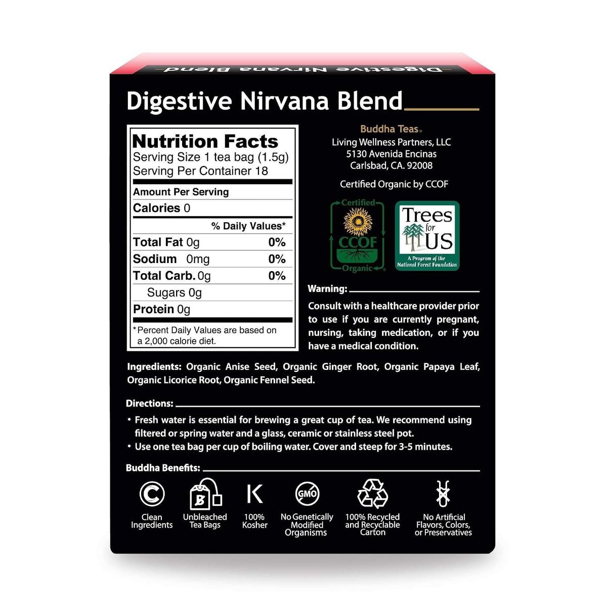 Buddha Teas Organic Digestive Nirvana Blend - Herbal Tea, Caffeine Free