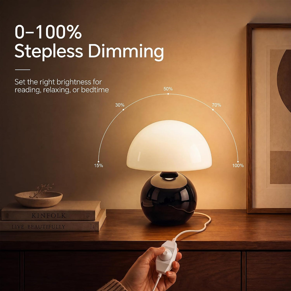 Dawnwake Mushroom Lamp Table Lamp for Bedroom-Small Desk Table Lamps,White