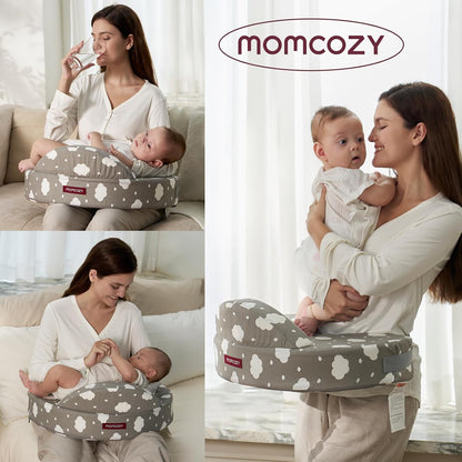 Momcozy CozyPro Nursing Pillow - All Around Lumbar & Arm Support - Safety Guard, Firm & Springy Memory Foam-Stable, Ergonomic Support, Easier Breastfeeding, Wider Cushion, Adjustable, Removable Cover