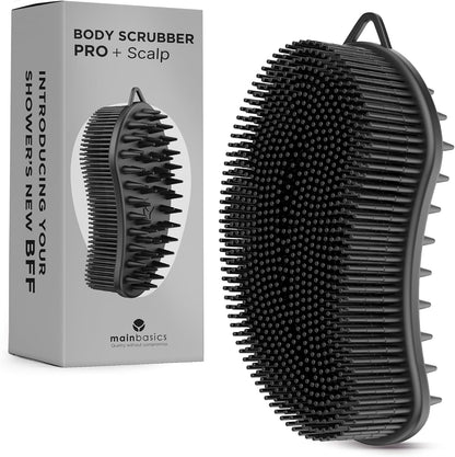 MainBasics Silicone Body Scrubber, Pink, Exfoliate | Dual-Sided, Shower Exfoliator, For Men & Women, Loofah Alternative