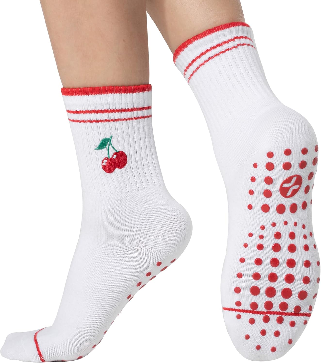 COOLMATE Pilates Socks with Grips for Women, Yoga Socks, Crew Non Slip Women for Barre, Pilates Gifts for Women - Colors B